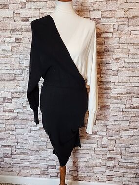 Curve Market Elegant Black and White One-Shoulder Dress Sweater